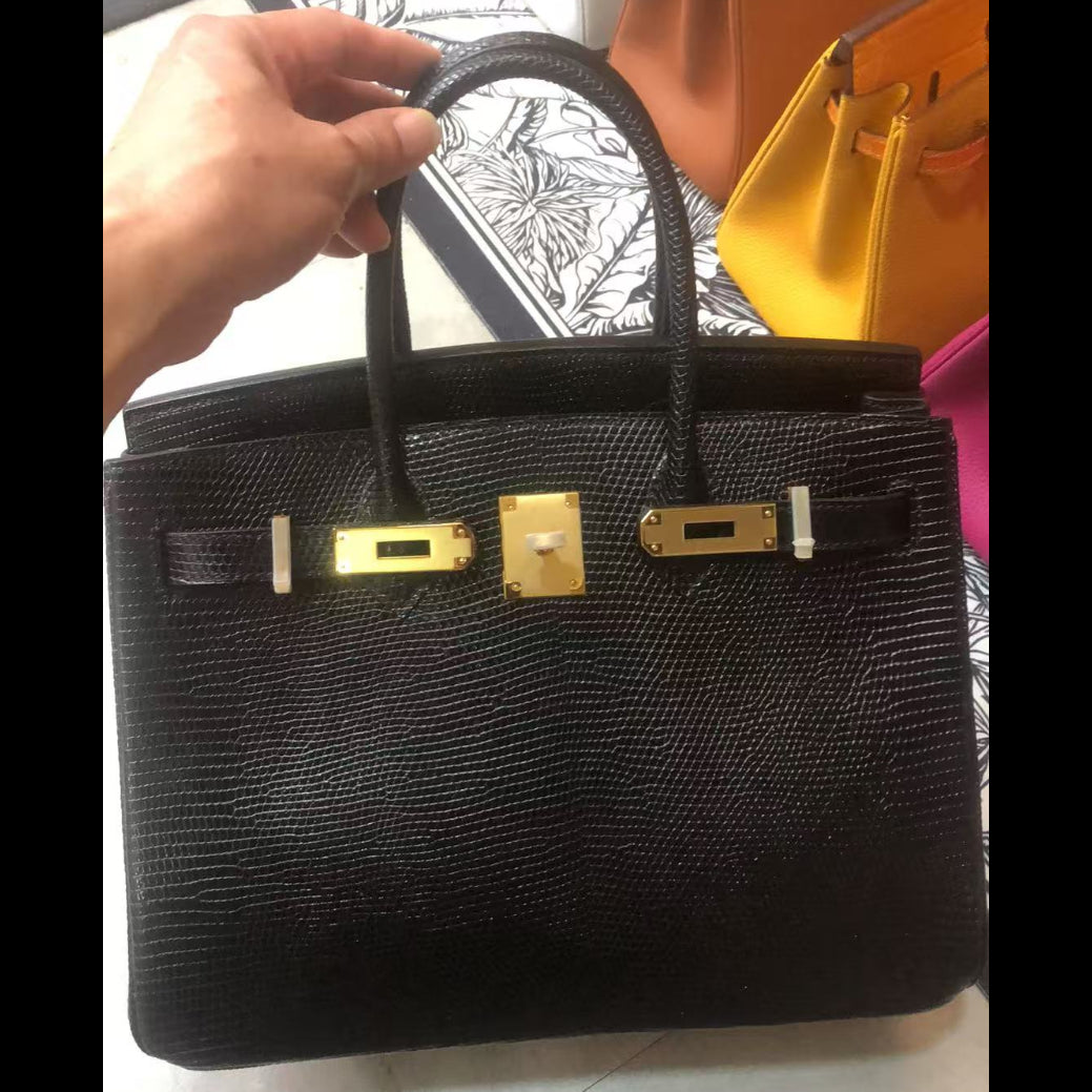 Hermes Birkin Black Salvator Lizard Gold Hardware
