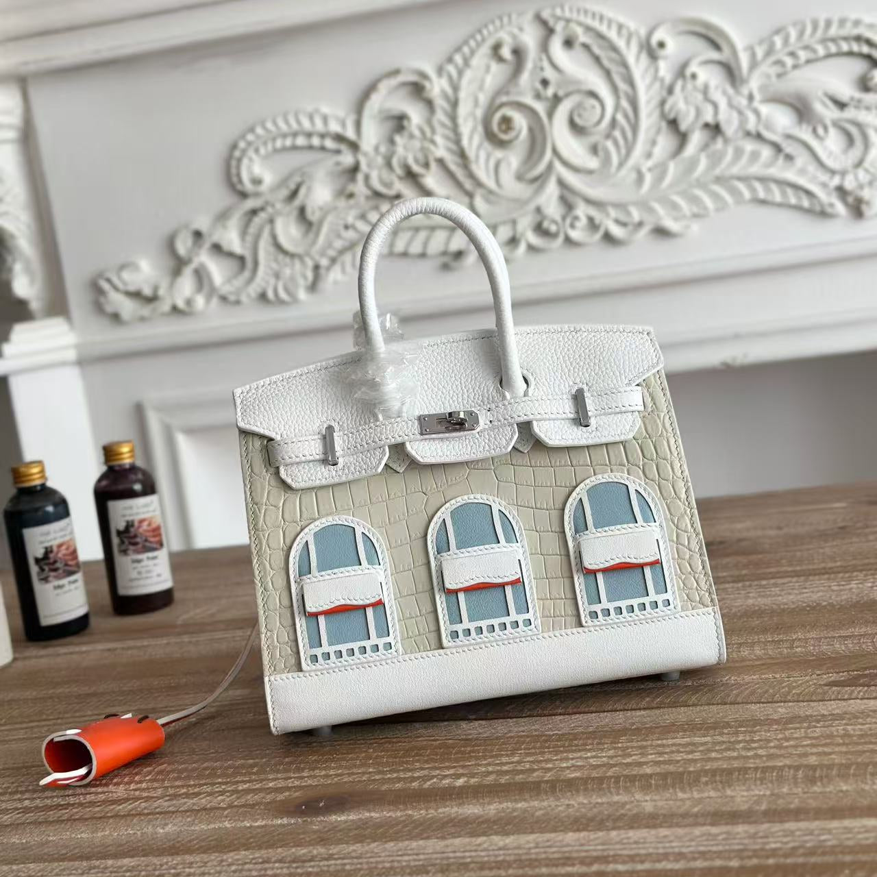 HM Birkin Faubourg 20 Cream White Alligator Embossed Leather Togo Leather