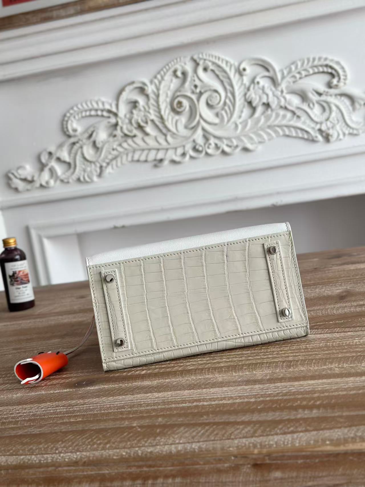 HM Birkin Faubourg 20 Cream White Alligator Embossed Leather Togo Leather