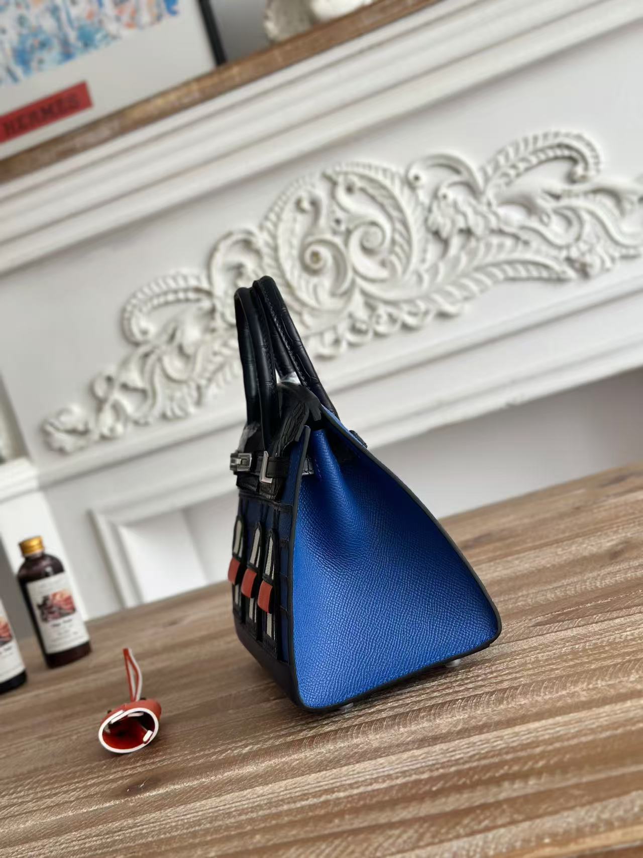 HM Birkin Faubourg 20 Black Blue Espom Alligator Embossed Leather