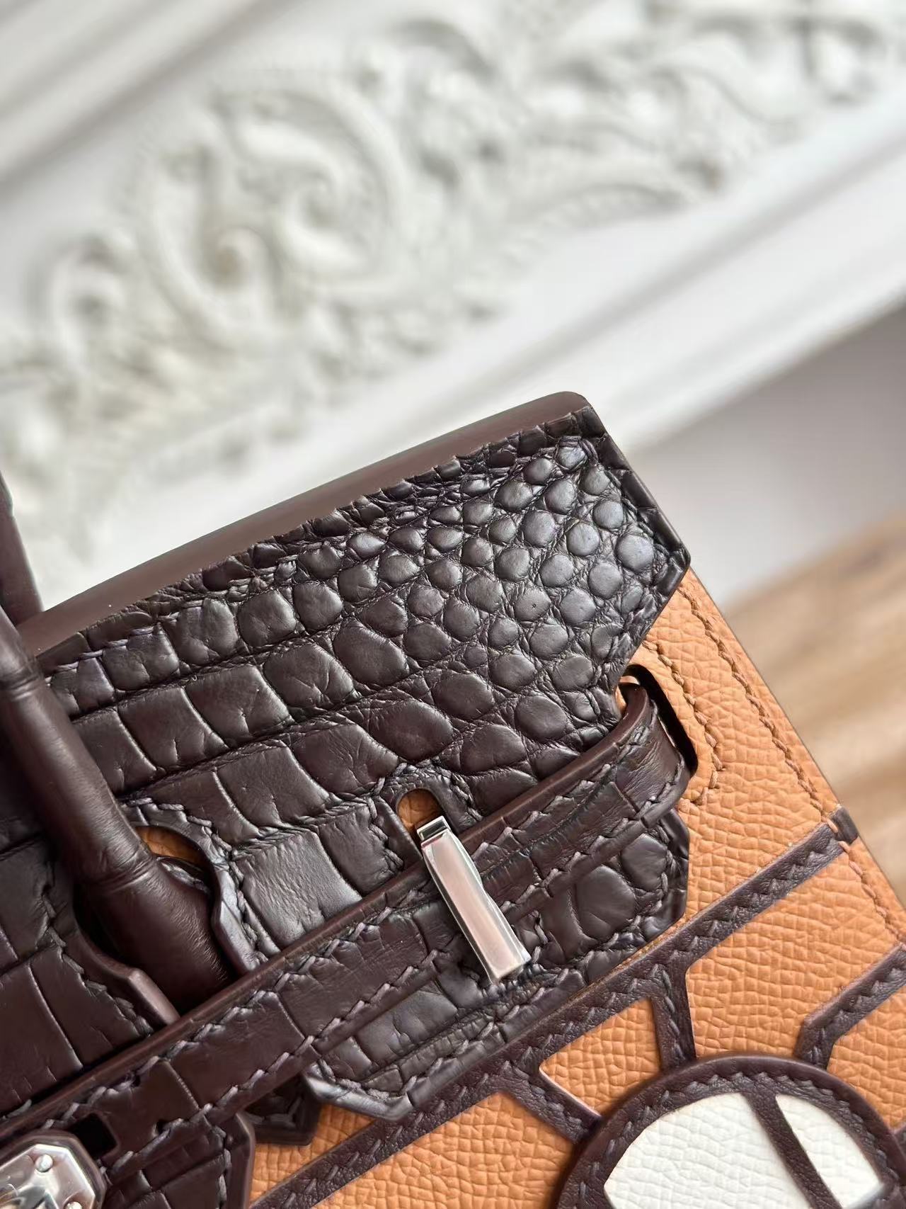 HM Birkin Faubourg 20 Brown Coffee Espom Alligator Embossed Leather