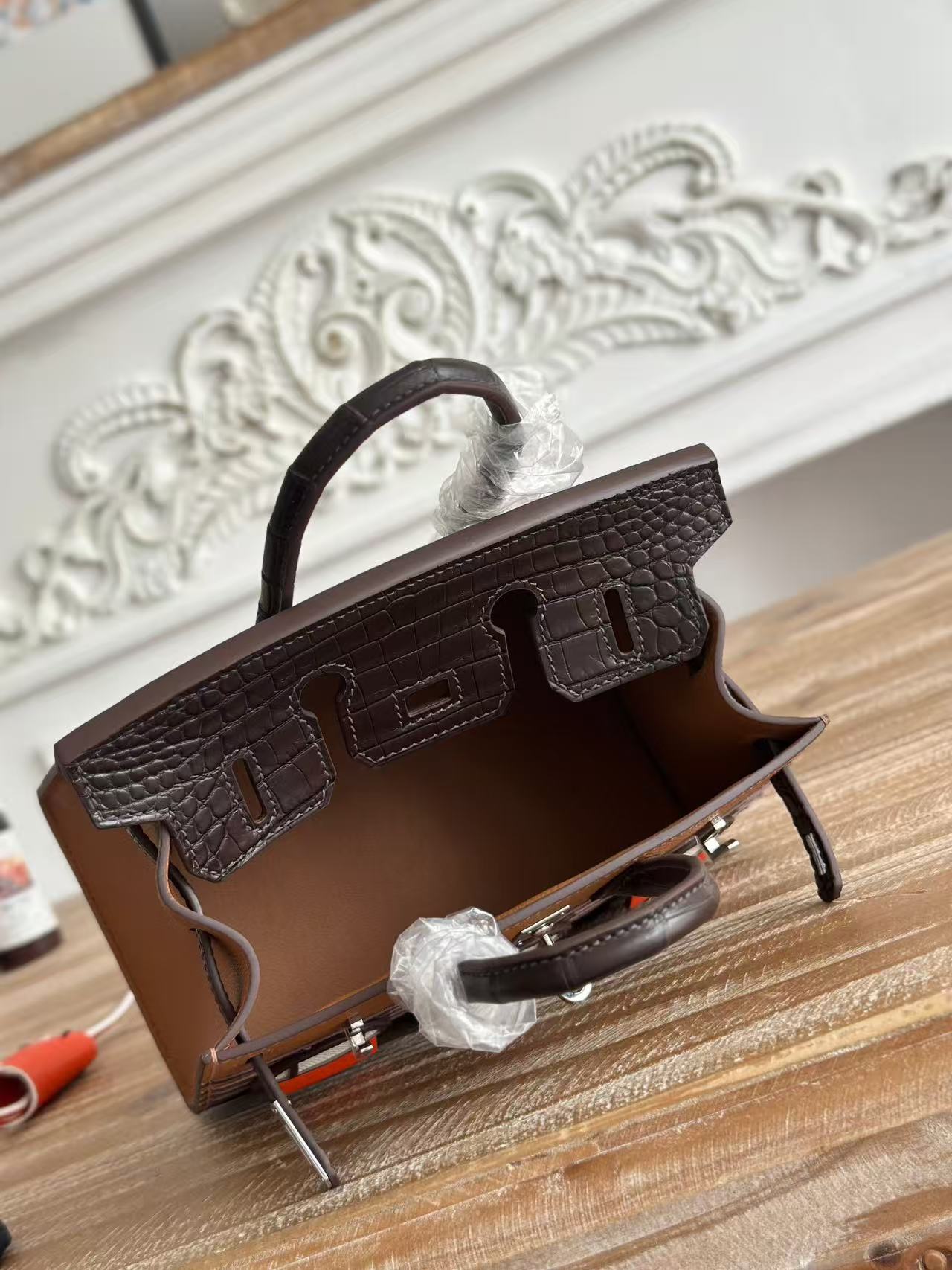 HM Birkin Faubourg 20 Brown Coffee Espom Alligator Embossed Leather