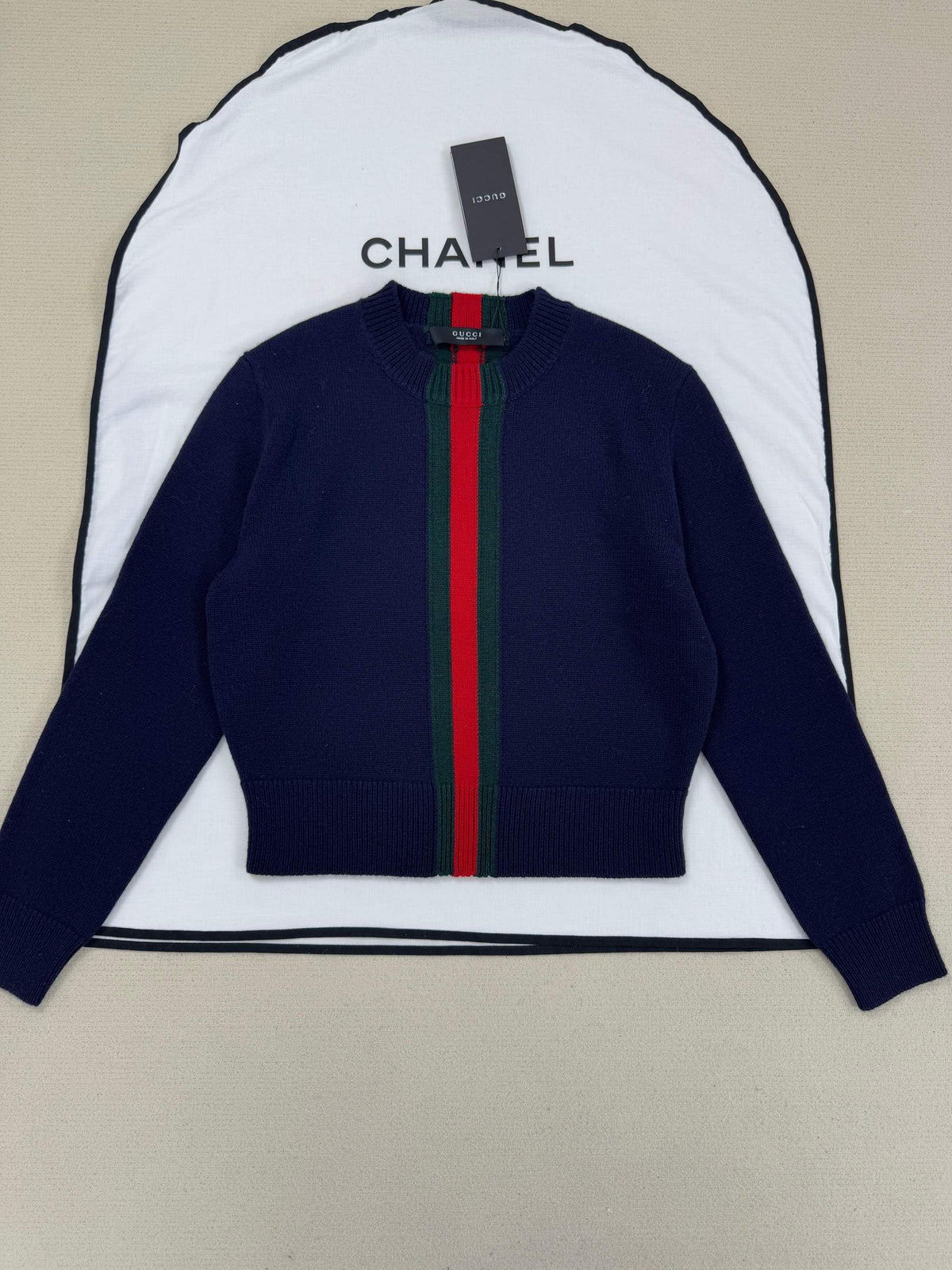 GG Fine Knit Wool Sweater With Web