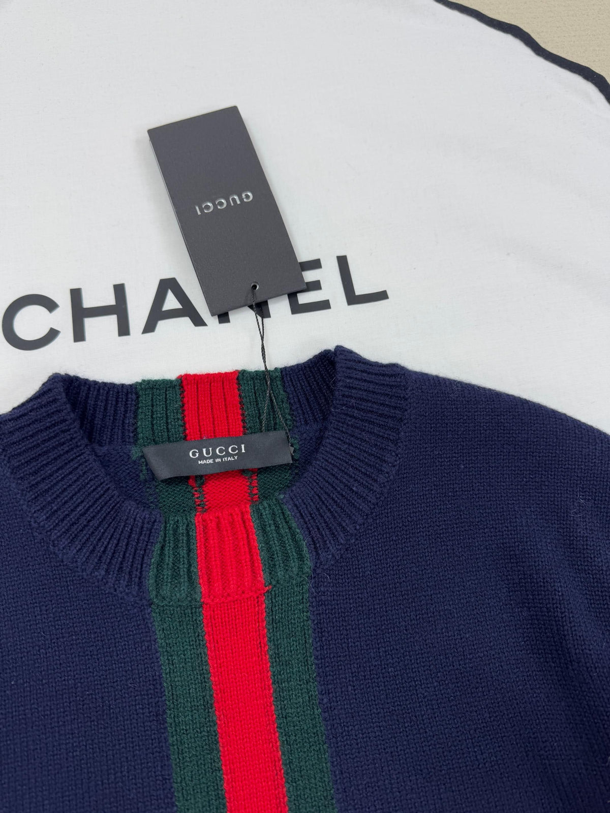 GG Fine Knit Wool Sweater With Web