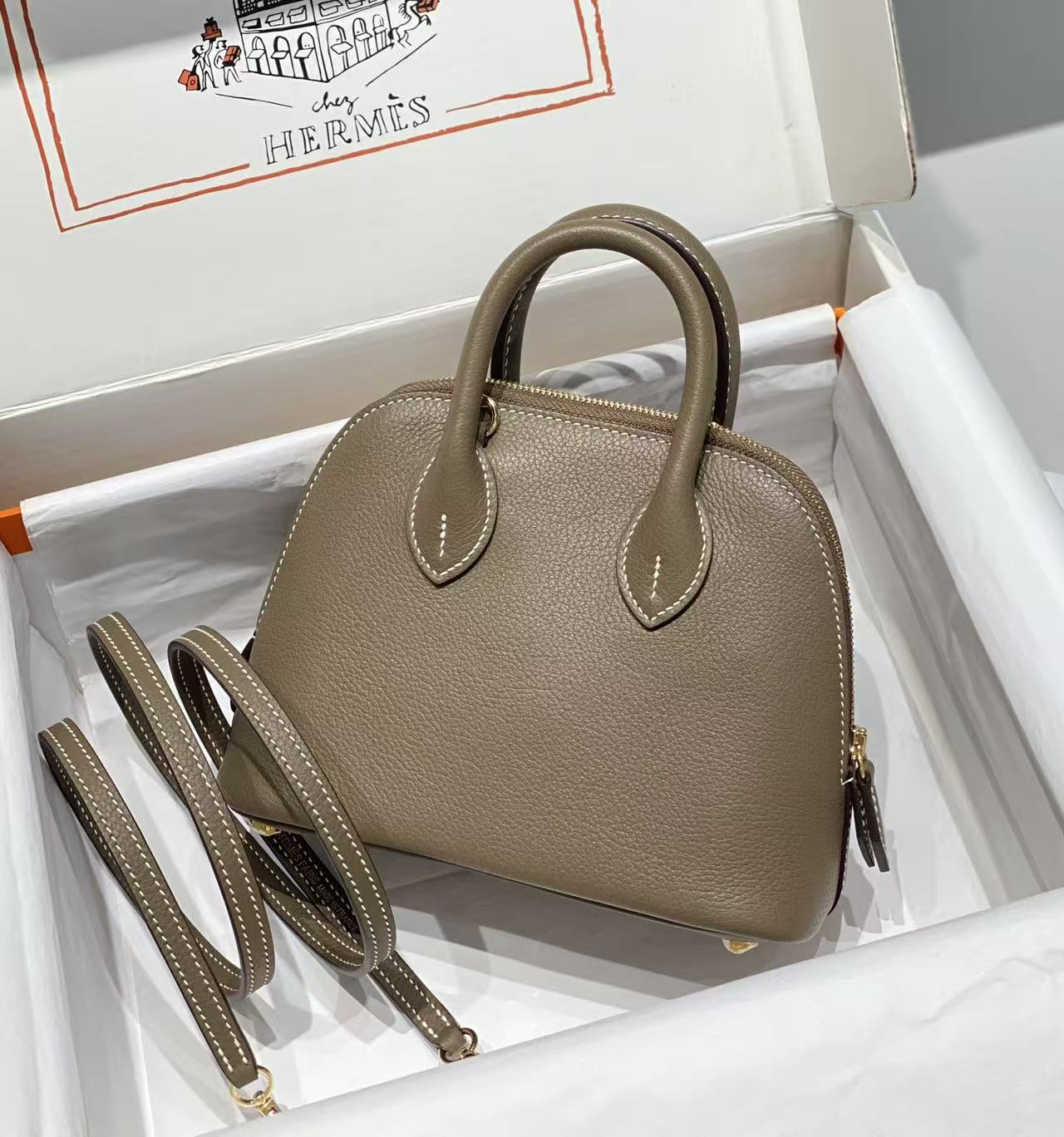 HM Bolide Mini  18cm Etoupe Togo Leather Gold Hardware