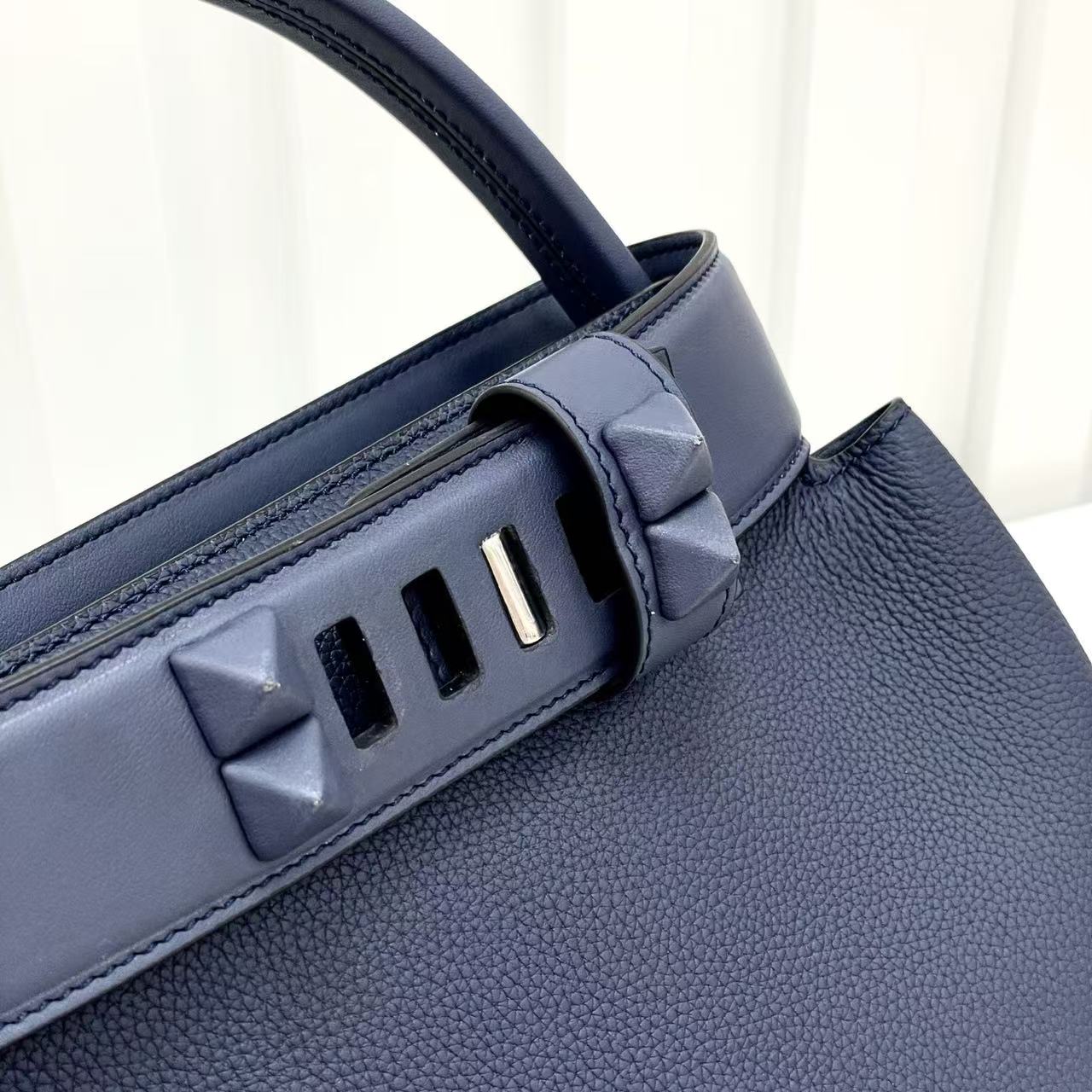 HM Medor Bag With Collier De Chien Clasp Dark Blue Togo And Swift Calfskin