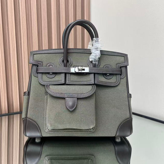 HM Birkin 25 Cargo Olive Green Black Olive Green Black