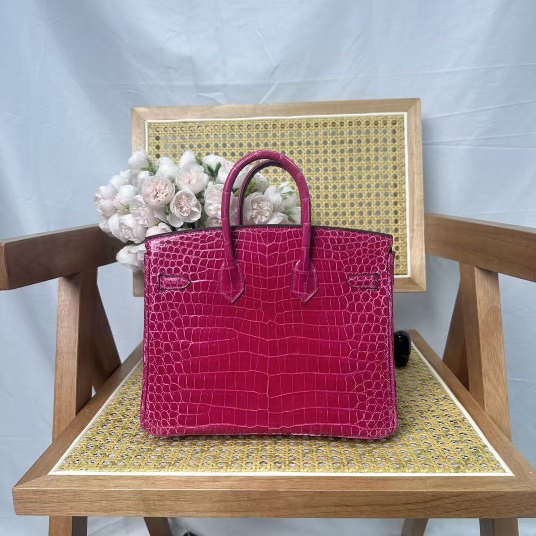 HM Birkin 25cm Rose Scheherazade Crocodile Leather GHW