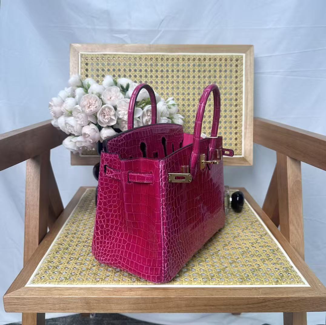 HM Birkin 25cm Rose Scheherazade Crocodile Leather GHW