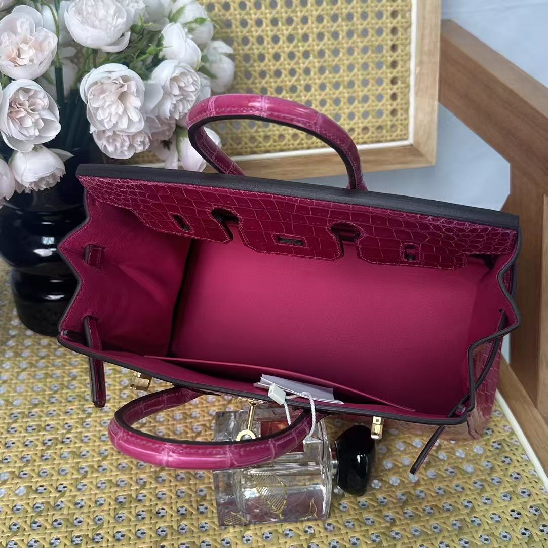 HM Birkin 25cm Rose Scheherazade Crocodile Leather GHW