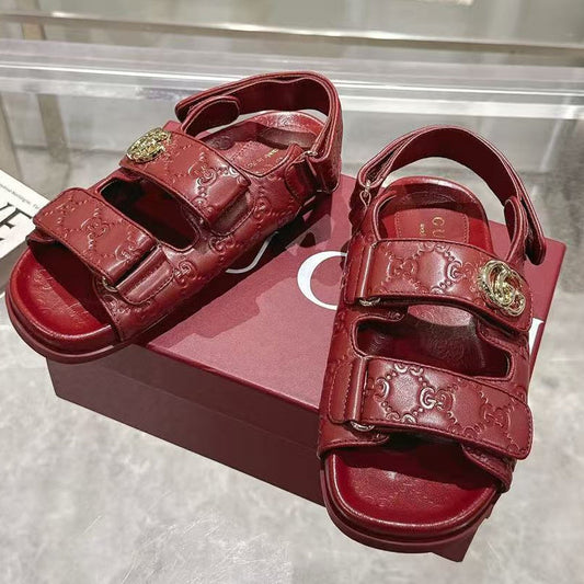 Gucci 2026 Guccissima GG Embossed Sandals Rosso Ancora Red Leather