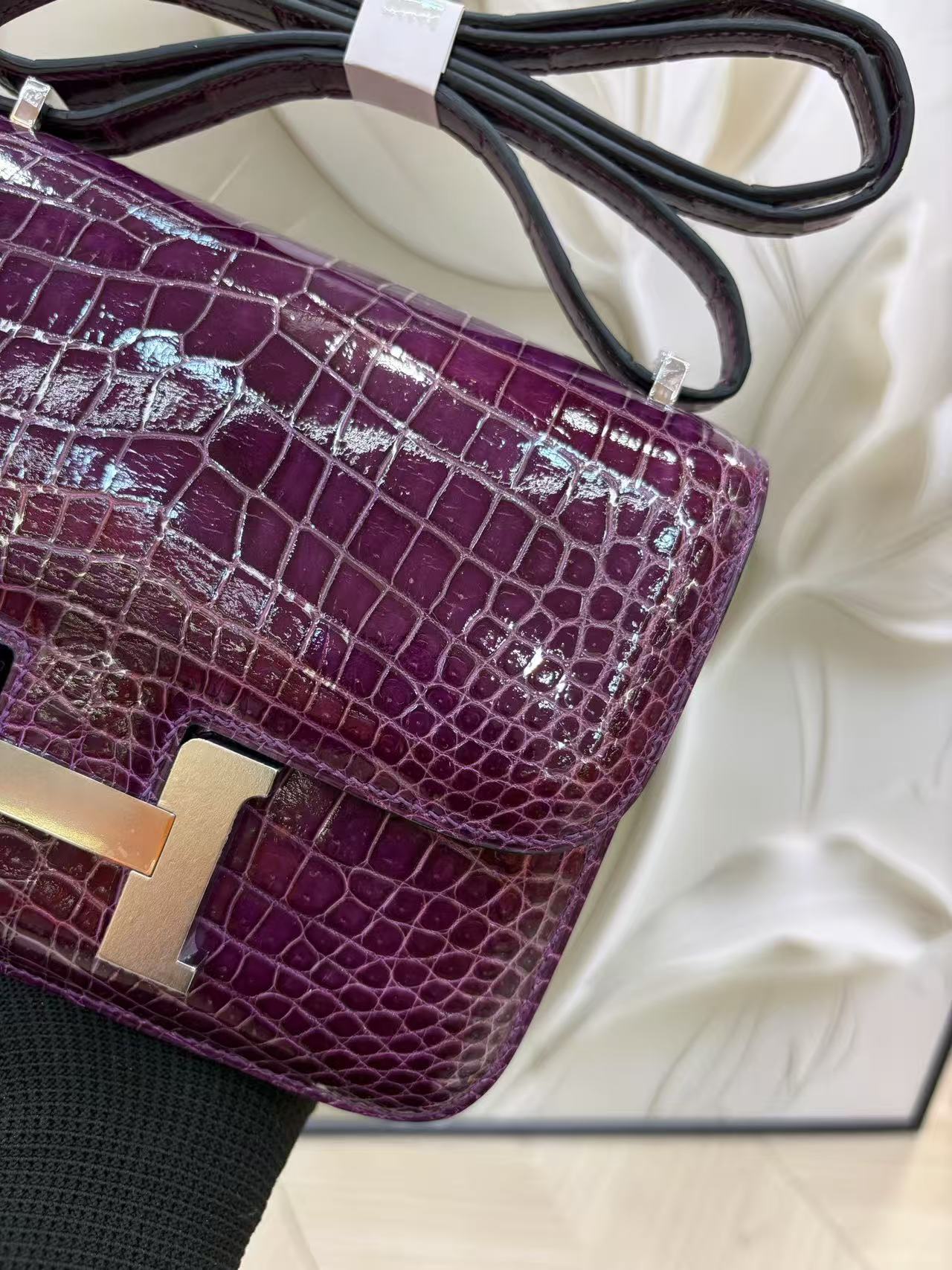 HM Constance Bag 18cm Crocodile Purple Patent Leather (15 days production)