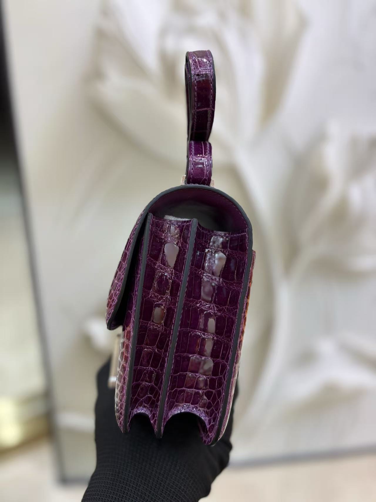 HM Constance Bag 18cm Crocodile Purple Patent Leather (15 days production)