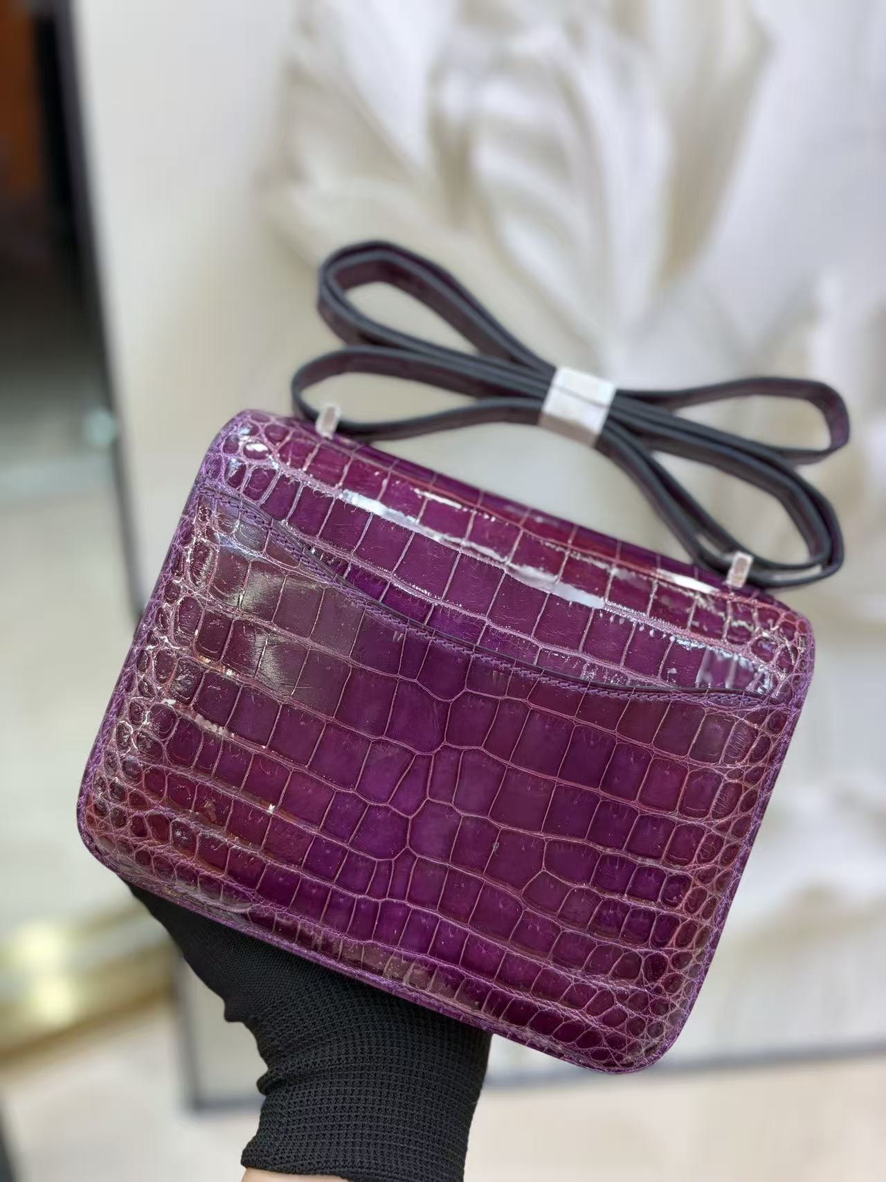 HM Constance Bag 18cm Crocodile Purple Patent Leather (15 days production)