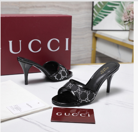 Gucci 2026 Erin GG Embellished Leather-trimmed Mules Black Mesh Leather