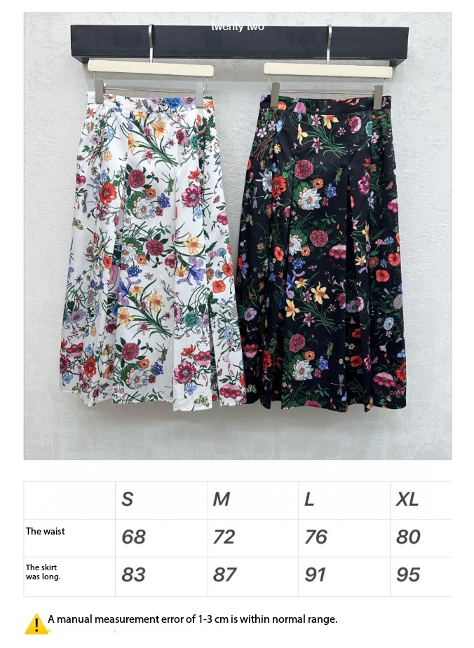GG SS26 Flora Printed Pleated Midi Skirt White Multicolor Silk 351787