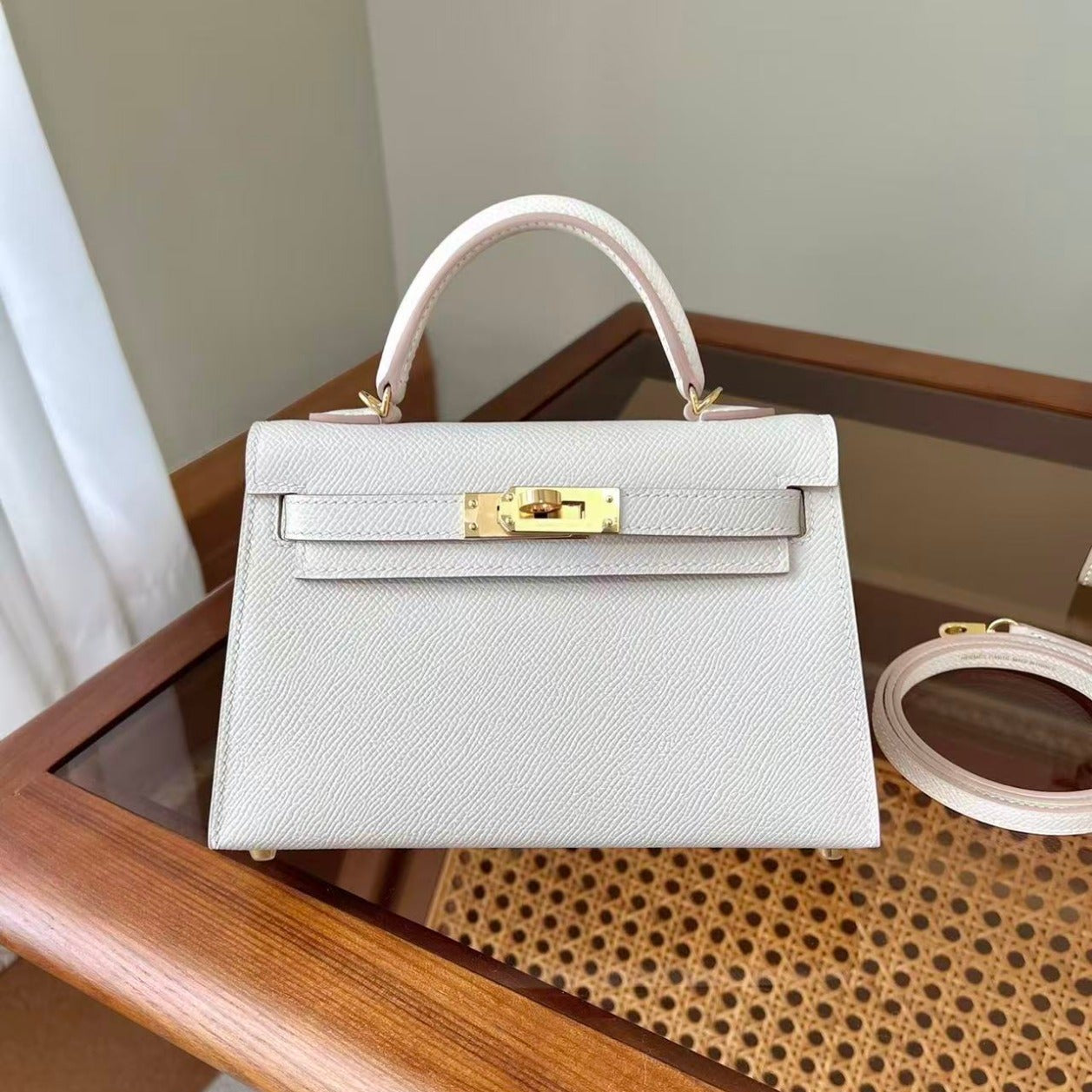 HM KELLY MINI 20 WHITE EPSOM GOLD HARDWARE 482913