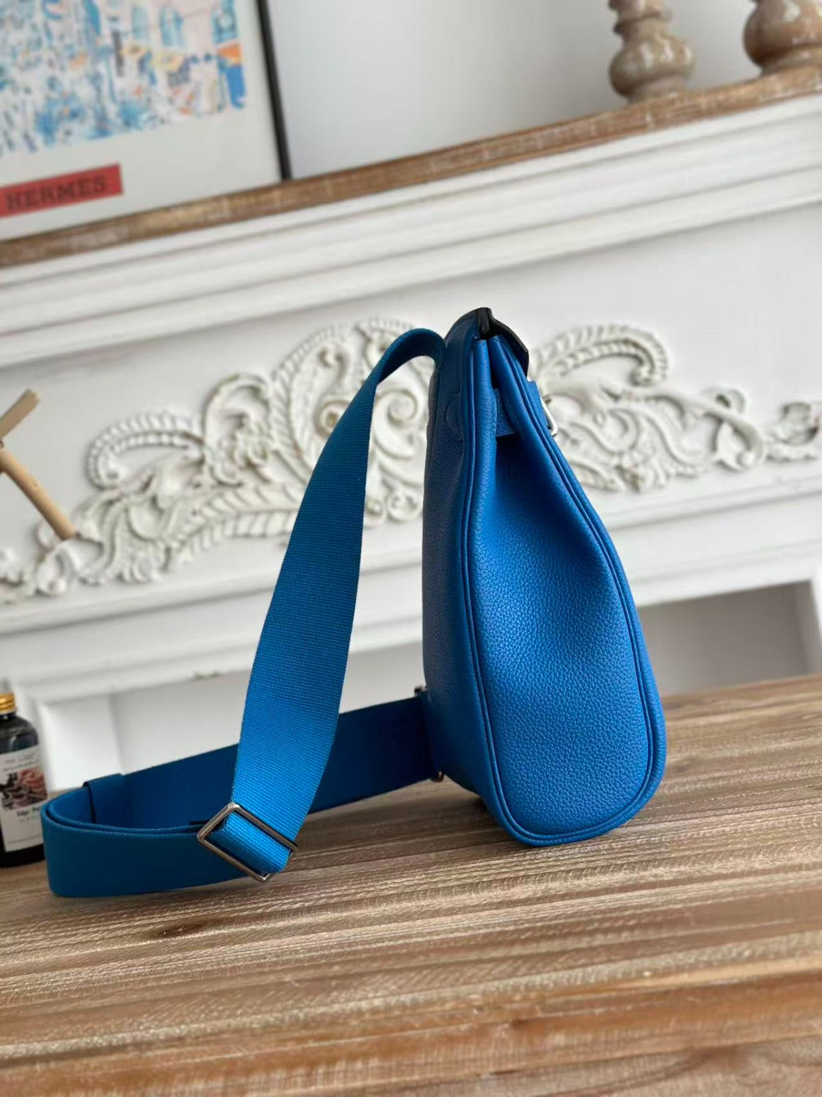 HM 25 Hac a Dos PM Bag Blue Silver Togo Leather