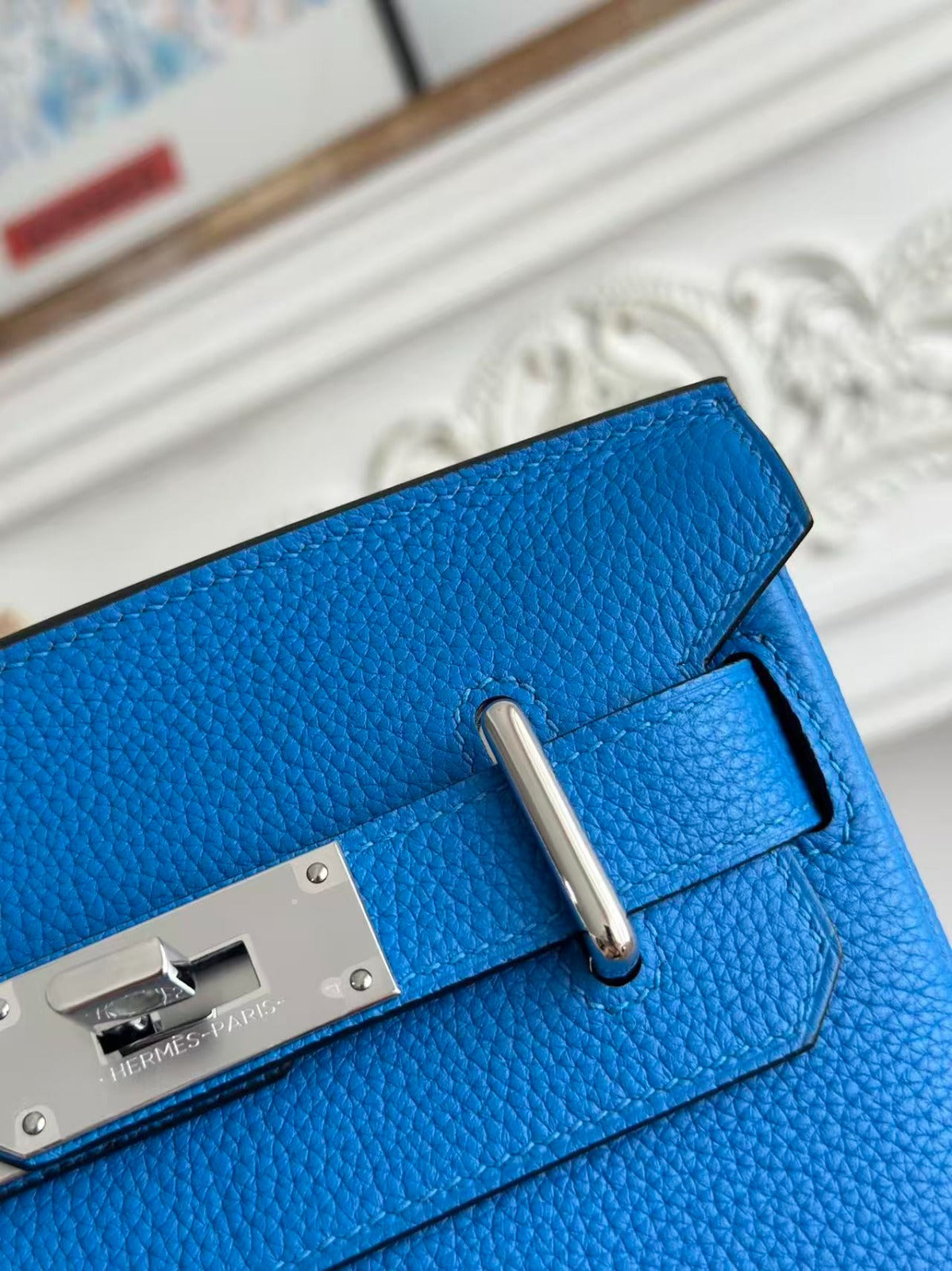 HM 25 Hac a Dos PM Bag Blue Silver Togo Leather