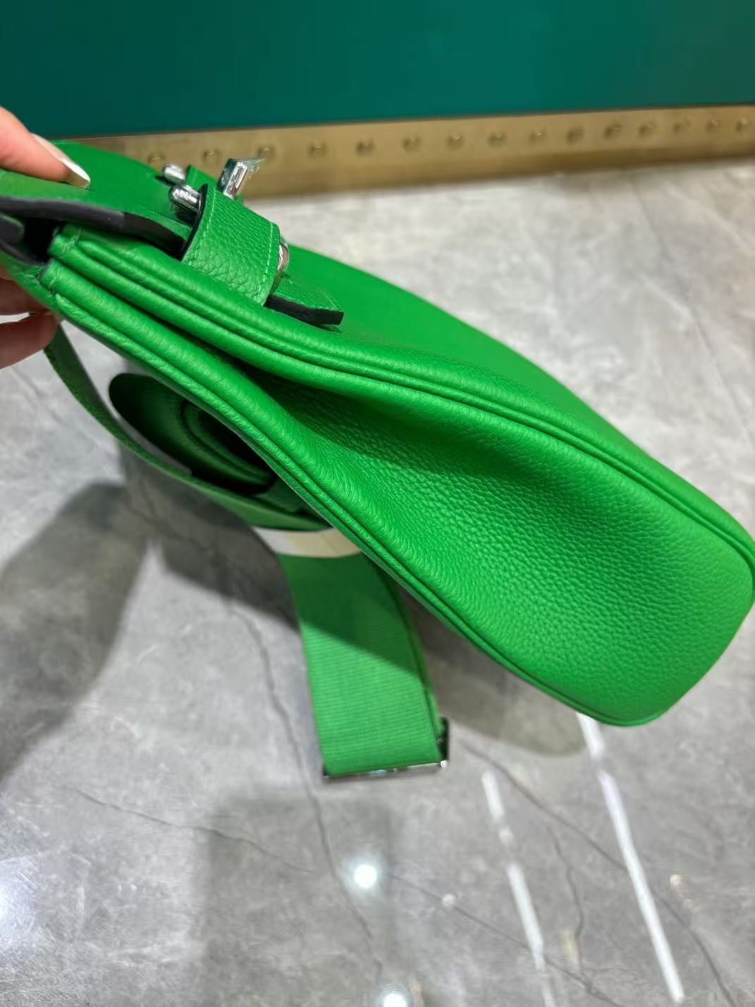 HM 25 Hac a Dos PM Bag Green Silver Togo Leather