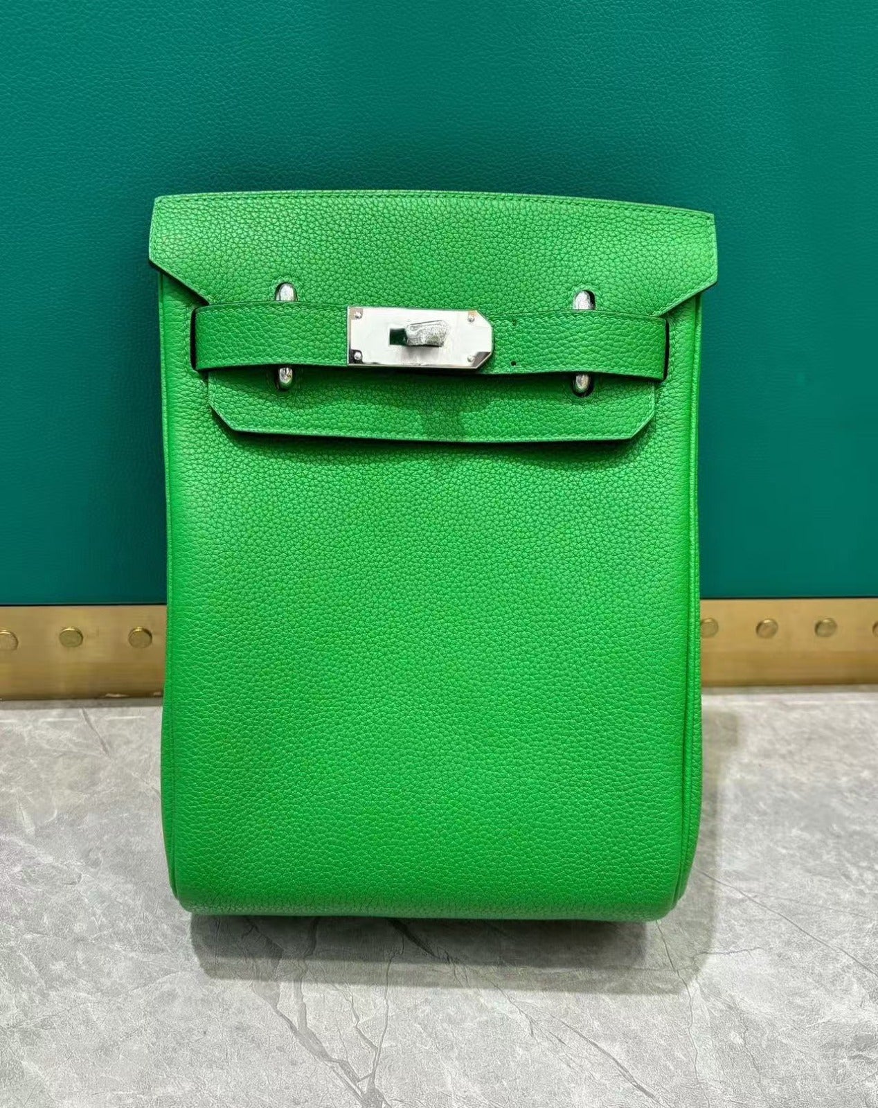 HM 25 Hac a Dos PM Bag Green Silver Togo Leather