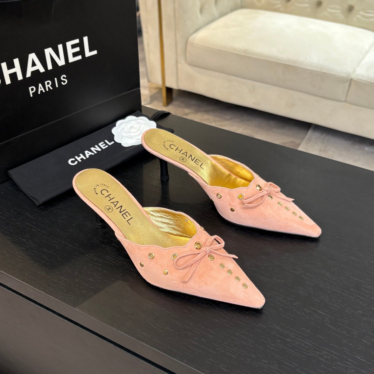 CC 2026 High Heeled Mule 65 Gold Suede Sheepskin 700582