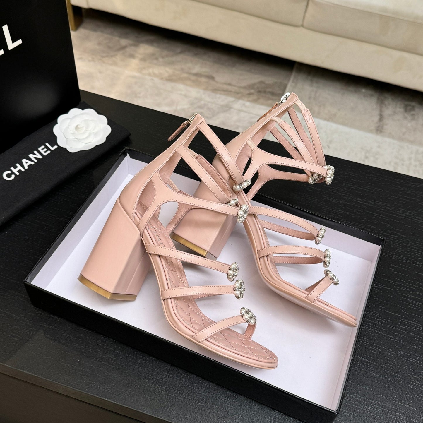 CC 2026 Camellia Chunky Heeled Sandals  80 Cowhide