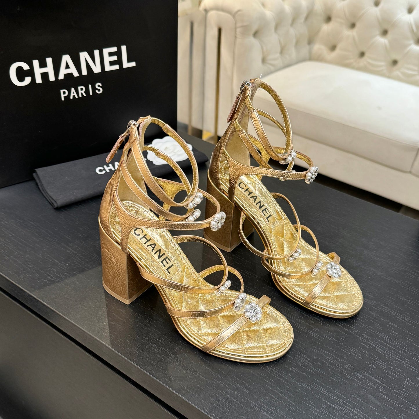 CC 2026 Camellia Chunky Heeled Sandals  80 Cowhide