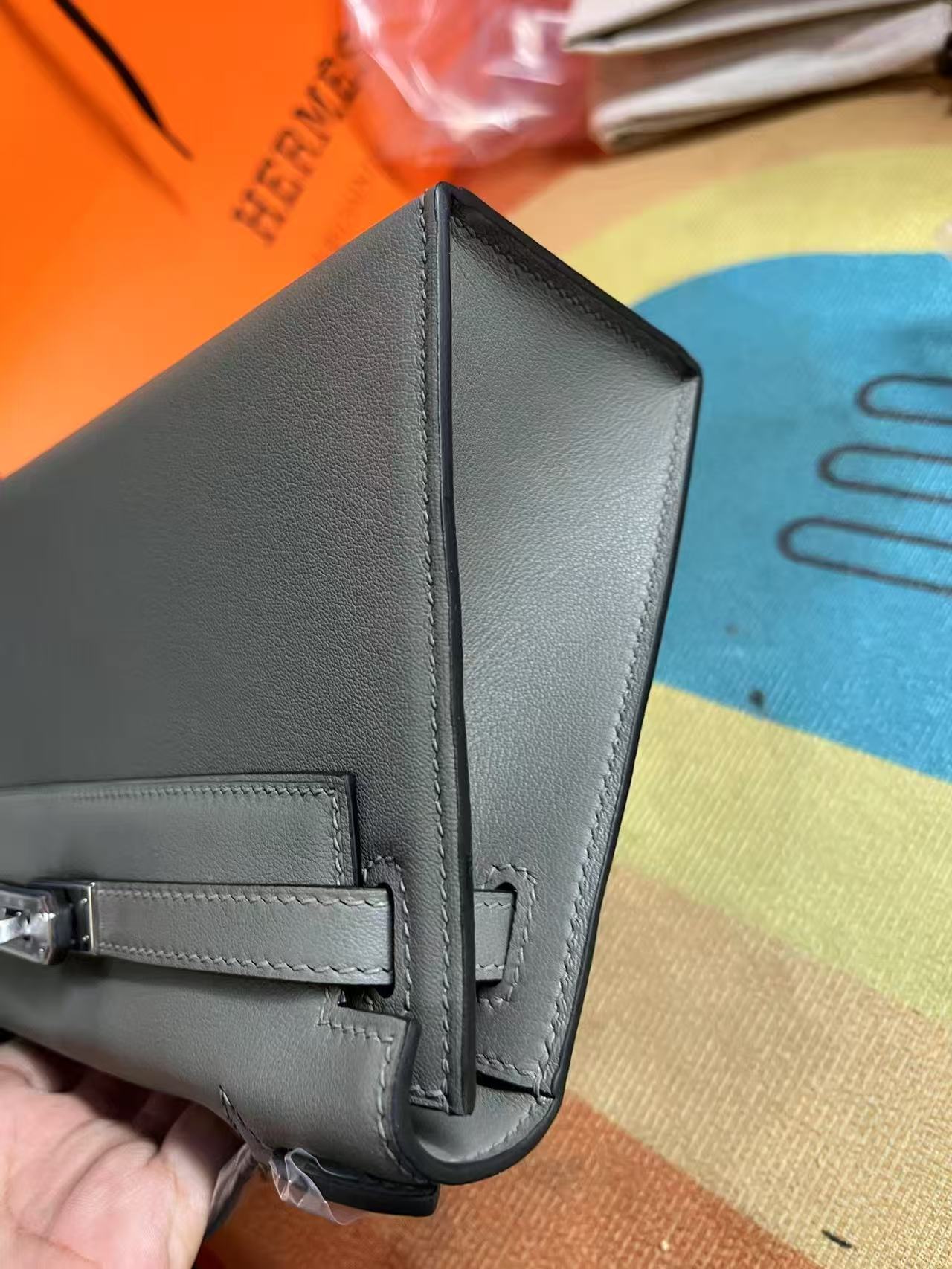 HM KELLY MINI POCHETTE 22 IN GREY CALFSKIN