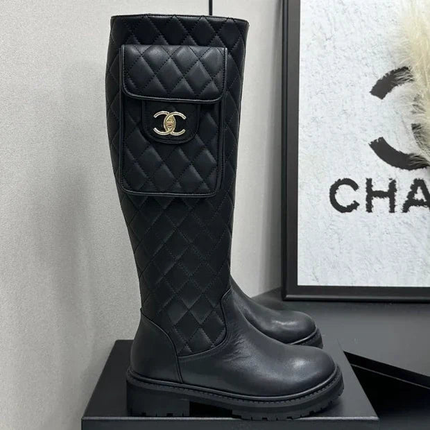Chanel 2026 Quilted Pocket Combat Boots Black Cowhide 985931
