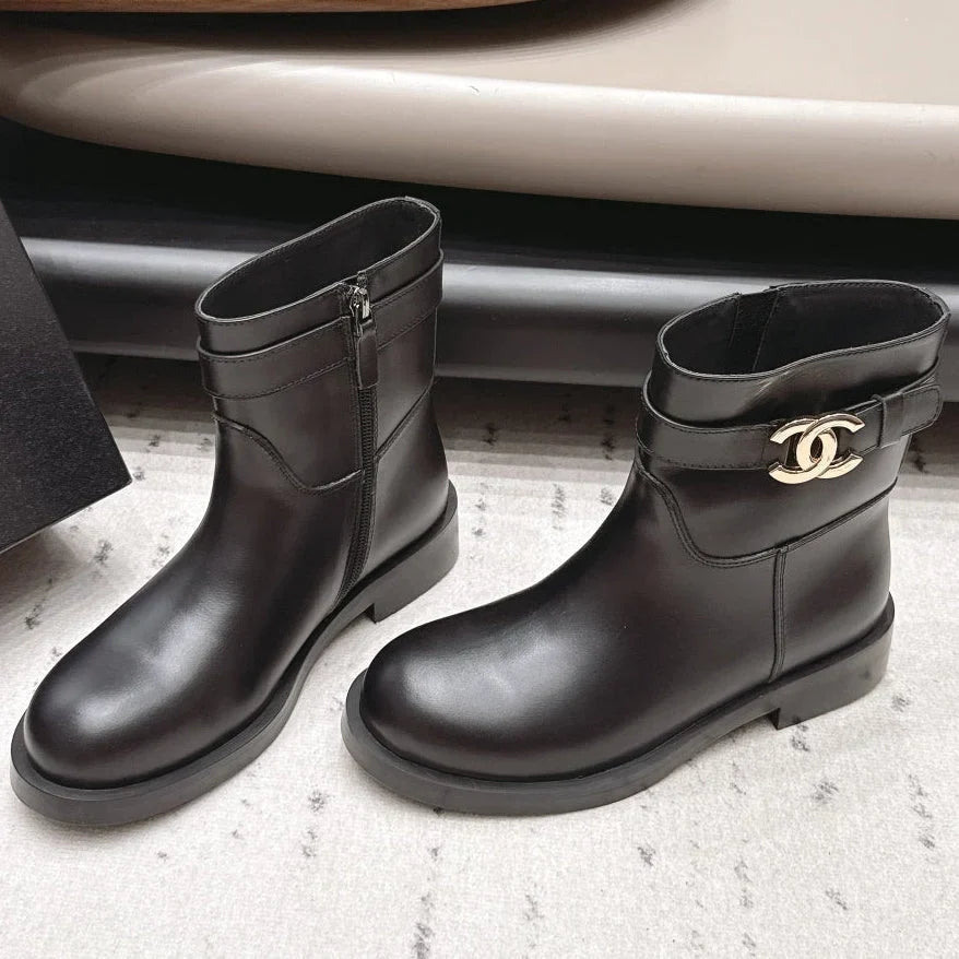 Chanel 2026 Round-Toe Zip-Up Ankle Boots Cowhide 976099