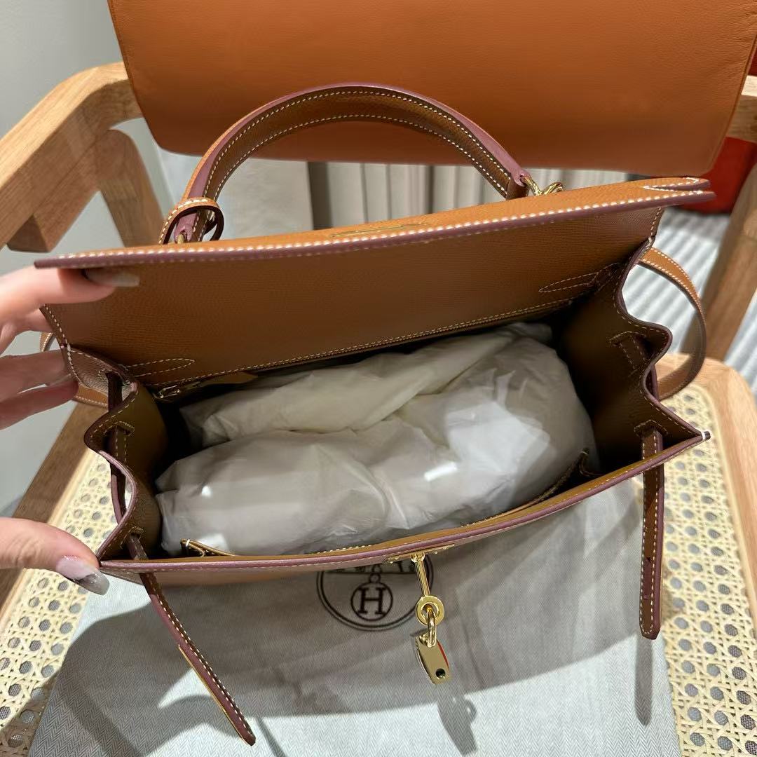HM Mini Kelly 28cm Caramel Coating Togo Leather Gold Hardware