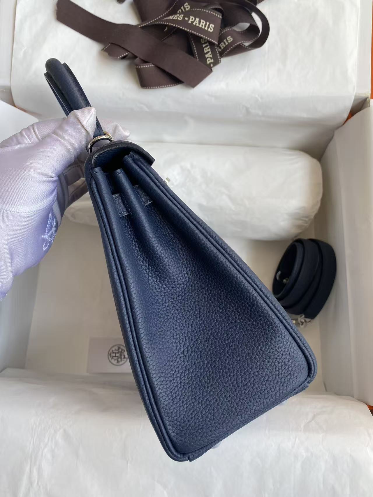HM Kelly Bag 25cm Dark Blue Togo Leather SHW