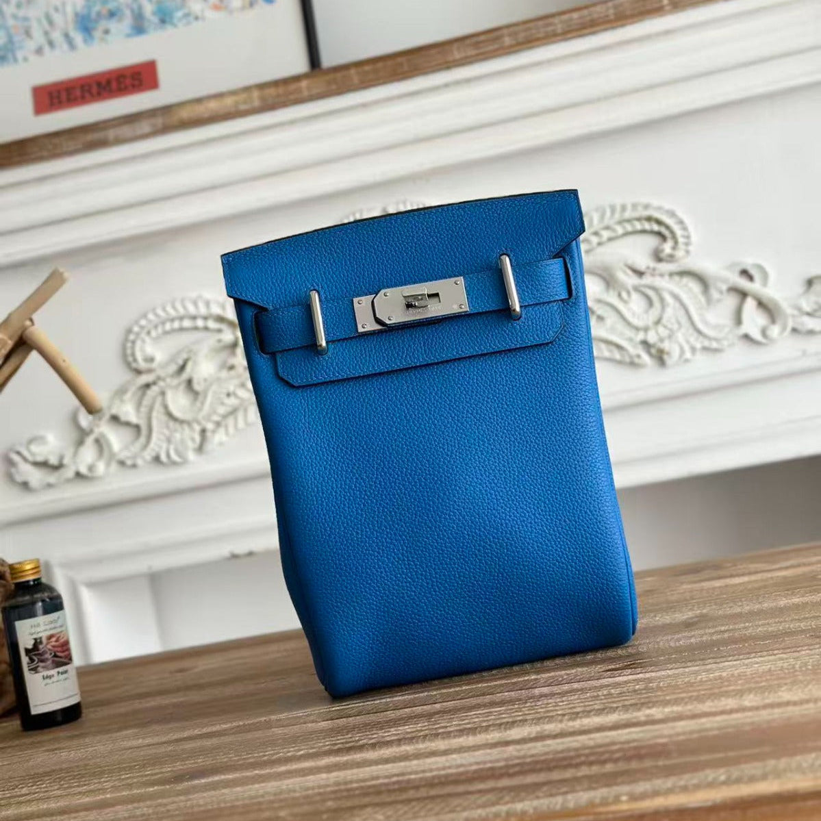 HM 25 Hac a Dos PM Bag Blue Silver Togo Leather