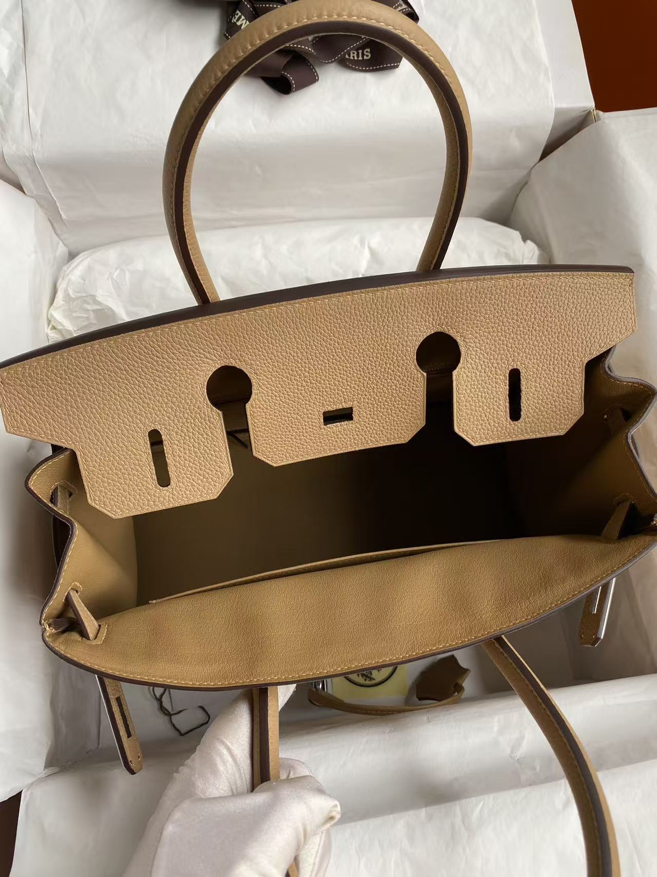 HM BIRKIN 25CM BEIGE TOGO LEATHER SLIVER HARDWARE