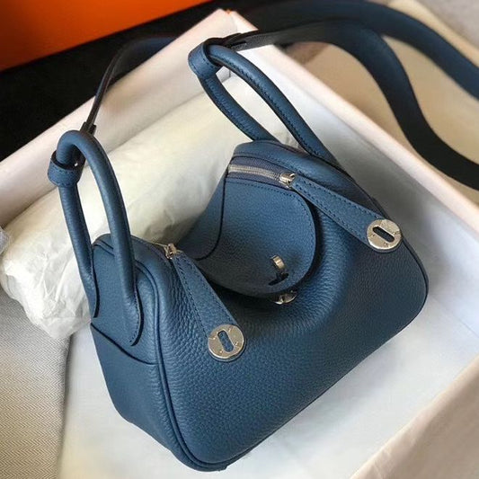 HM Mini Lindy 20cm Blue Agate Clemence Leather