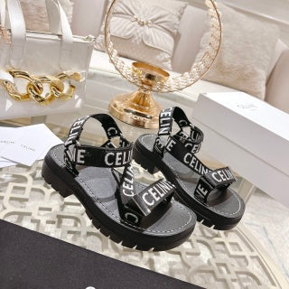 Celine 26 Leo Strappy Sandals Wool Jacquard Leather 736576