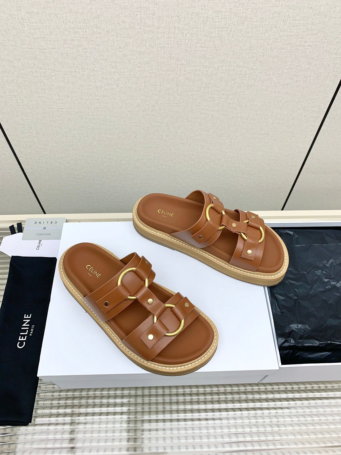 Celine 26 Tippi Sandals Tan Calfskin Leather 732495