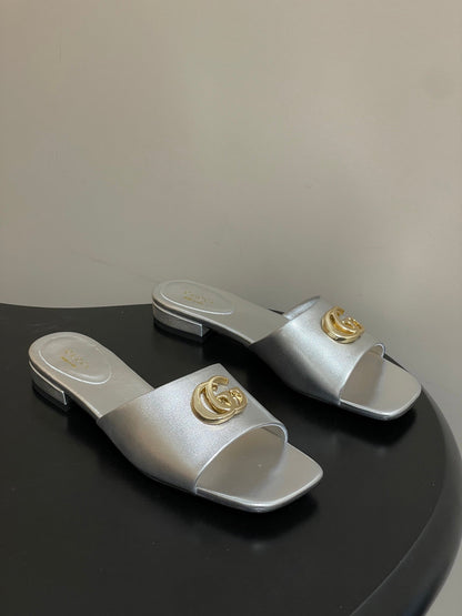 GG 26ss Flats Slippers Lambskin Gold Buckle