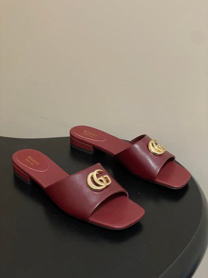 GG 26ss Flats Slippers Lambskin Gold Buckle