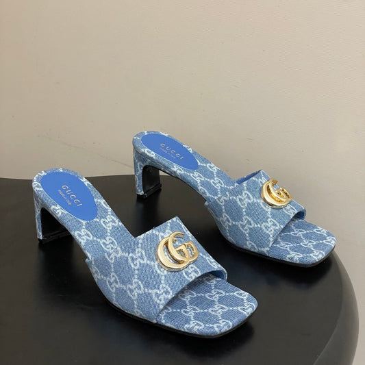 GG 26ss Open Toe Slippers Blue Denim Monogram