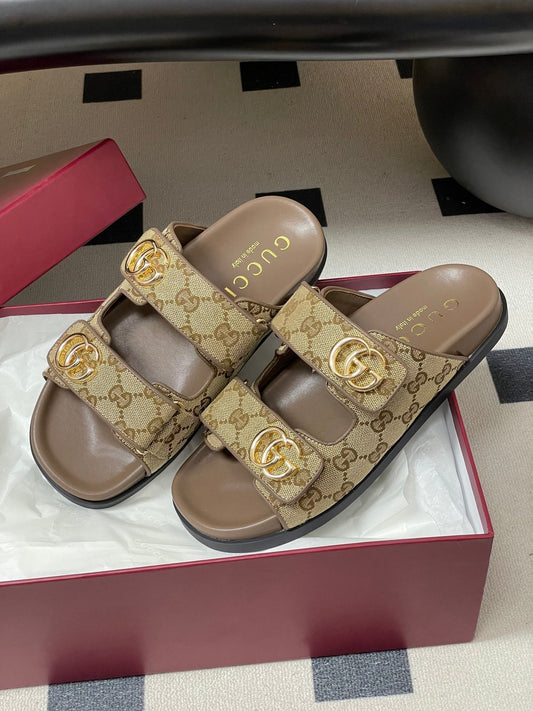 GG 26ss Platform Slippers Monogram Canvas Sheepskin