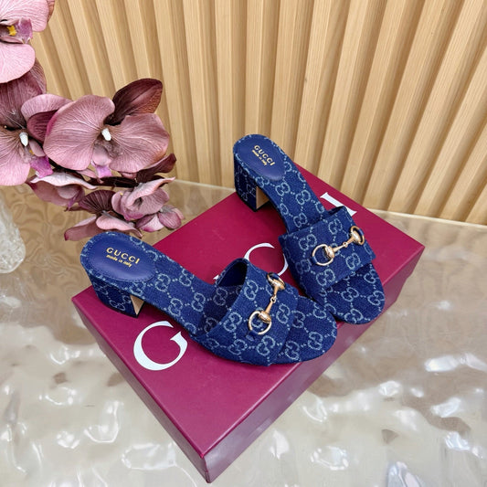 GG 26ss Chunky Heel Sandals 55 Double G Canvas