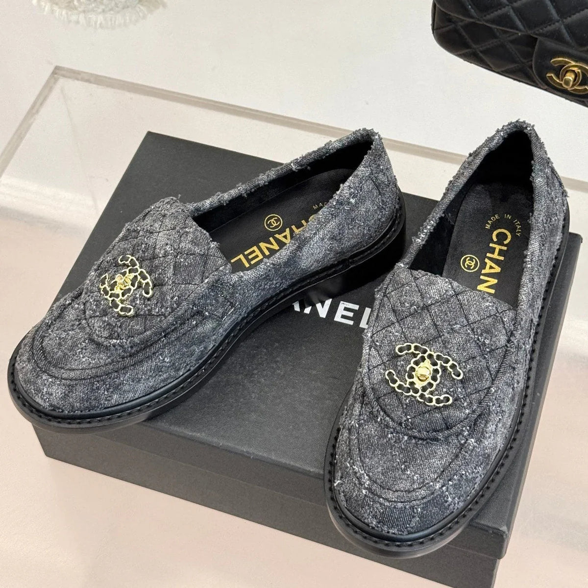 Chanel 2026 Double C High-Heeled Loafers Tweed Sheepskin 826098