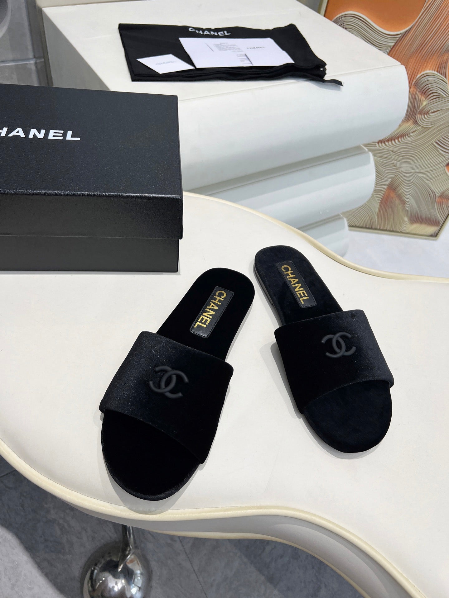 Chanel 2026 Kiss's Flat Sandals Sheepskin Velvet 802307
