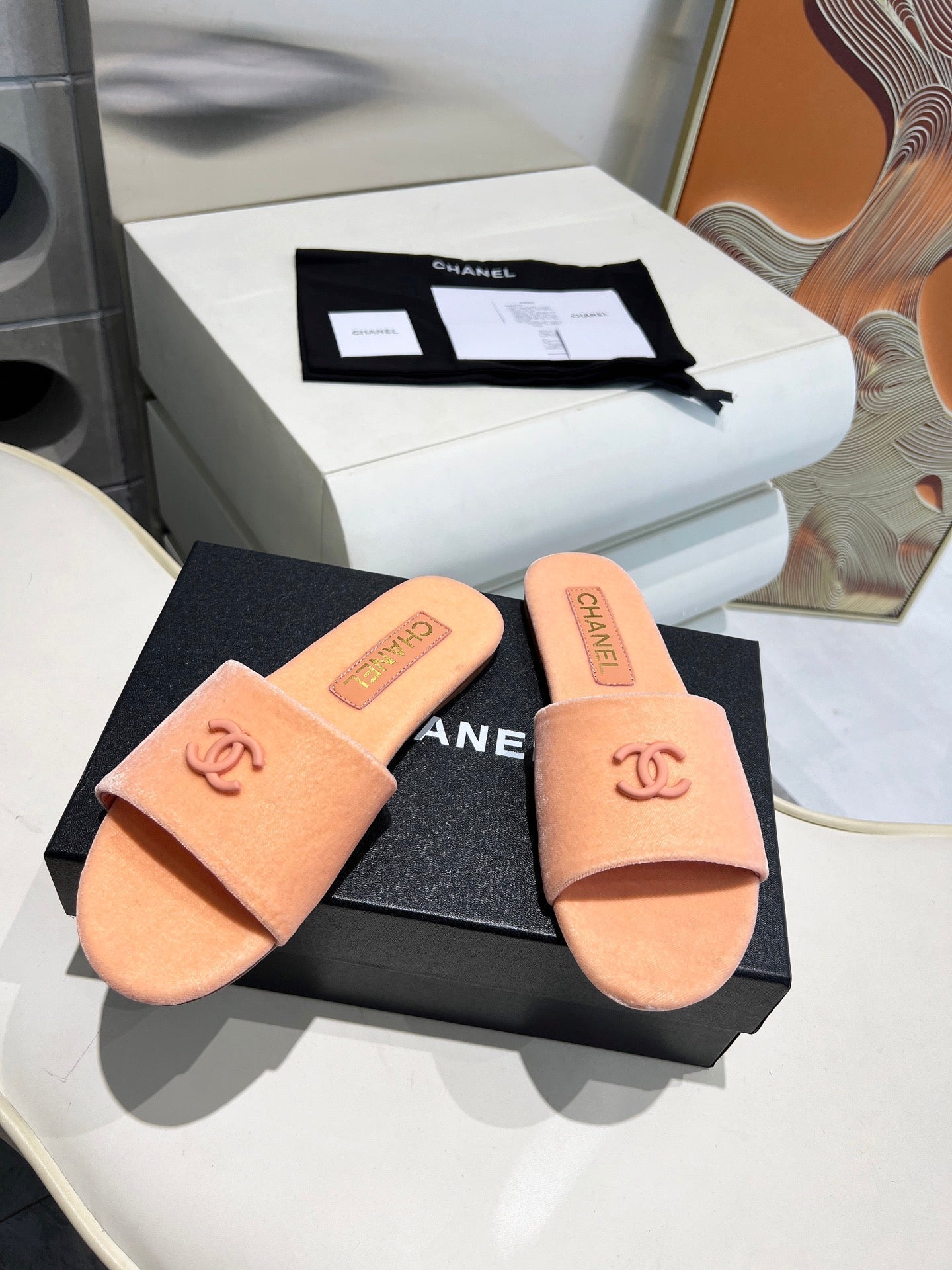 Chanel 2026 Kiss's Flat Sandals Sheepskin Velvet 802307