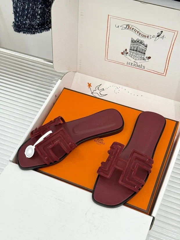 Hermes 2026 Oran Sandal Flat Suede Mesh 898415