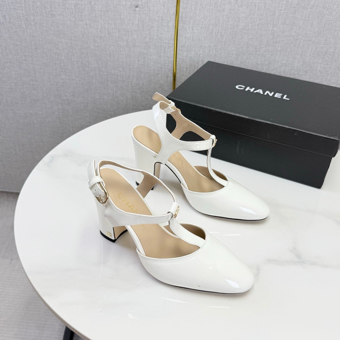 Chanel 2026 T-strap Slingback 90mm Patent Leather 904405