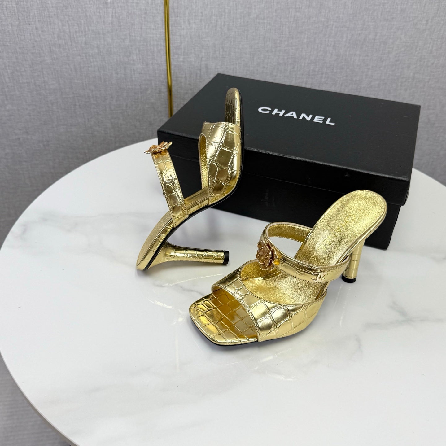 Chanel 2026 Crocodile Embossed Sandal 90mm Leather 904408
