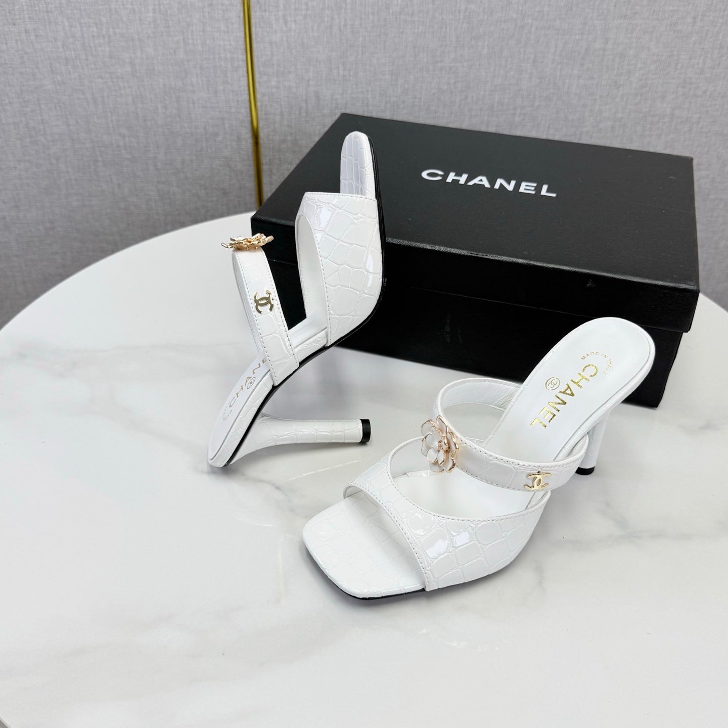 Chanel 2026 Crocodile Embossed Sandal 90mm Leather 904408